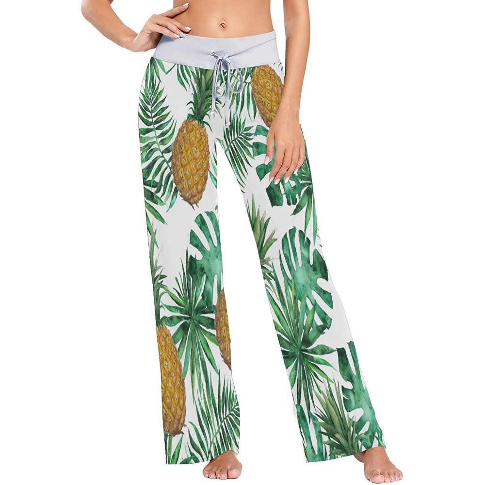 Bottoms Pineapple Fruit Palm Leaf Women's Pajama Lounge Pants Casual Stretch Pants Wide Leg - CD1983NE0WU