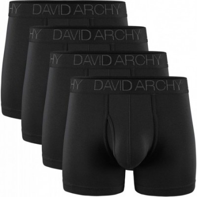 Boxer Briefs Men's Underwear Breathable Boxer Briefs Bamboo Rayon Trunks with Fly in 3 or 4 Pack - Black - 4.5" in 4 Pack - C...