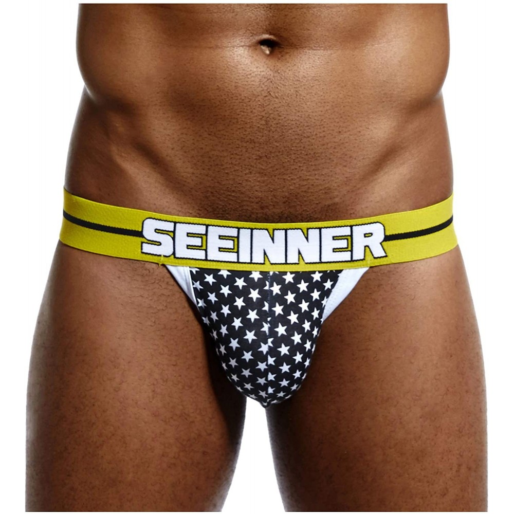 G-Strings & Thongs Men's Sexy Cotton Jockstrap Sport Underwear Athletic Supporter - Black&yellow - CJ18WGGNH8X