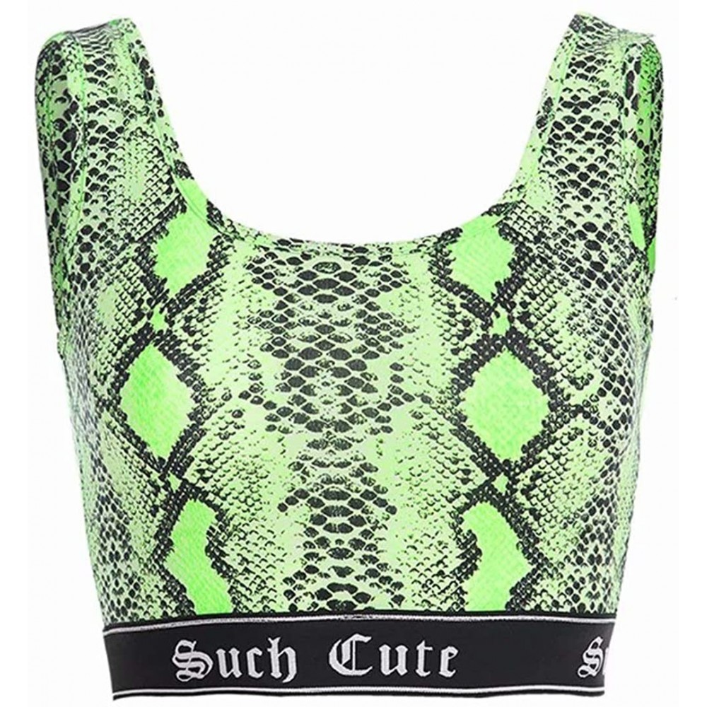 Camisoles & Tanks Women Sexy Snakeskin Print Crop Tube Top Bra for Festivals- Raves- Clubwear - Fluorescent Green a - CZ18X40...