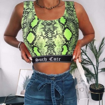 Camisoles & Tanks Women Sexy Snakeskin Print Crop Tube Top Bra for Festivals- Raves- Clubwear - Fluorescent Green a - CZ18X40...