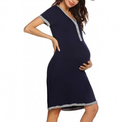 Nightgowns & Sleepshirts Women's Maternity Dress Short Sleeve Nursing Nightgown for Breastfeeding Sleepwear - Champlain Color...