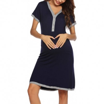 Nightgowns & Sleepshirts Women's Maternity Dress Short Sleeve Nursing Nightgown for Breastfeeding Sleepwear - Champlain Color...