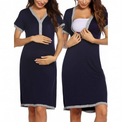 Nightgowns & Sleepshirts Women's Maternity Dress Short Sleeve Nursing Nightgown for Breastfeeding Sleepwear - Champlain Color...