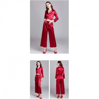 Robes Women Long Sleeve Tracksuit Sets Jumpsuits Rompers Sleepwear Satin Nightwear Gown - Pink - C11960Y8H5U