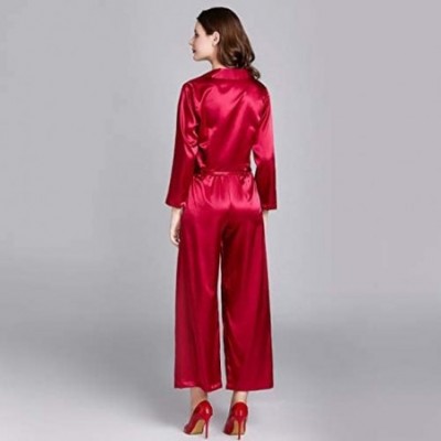 Robes Women Long Sleeve Tracksuit Sets Jumpsuits Rompers Sleepwear Satin Nightwear Gown - Pink - C11960Y8H5U