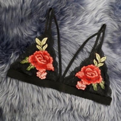 Bras Women Sexy Lace Embroidered Appliques Floral Bralette Bustier Strappy Top Unpadded Bra - Black - C517YZGXWD0