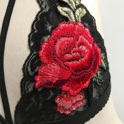 Bras Women Sexy Lace Embroidered Appliques Floral Bralette Bustier Strappy Top Unpadded Bra - Black - C517YZGXWD0