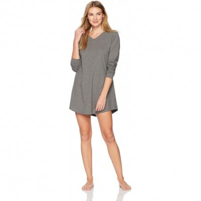 Nightgowns & Sleepshirts Women's Long Sleeve V-Neck Nightdress - Heather Grey - CT186RN4AZT