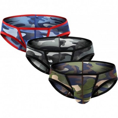 Briefs Men's Camouflage Bkini Briefs Breathable Mesh Underwear Underpants - Blu+gre+gry - C51922MQZEU