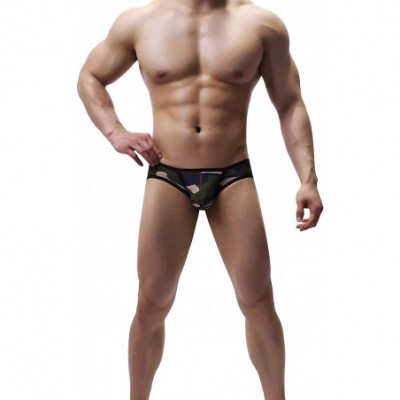 Briefs Men's Camouflage Bkini Briefs Breathable Mesh Underwear Underpants - Blu+gre+gry - C51922MQZEU