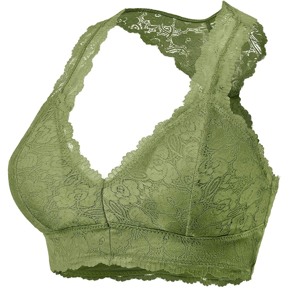 Bras Women's Sexy Racerback Lace Bralette Bustier Breathable Crop Top Lace Bra (S-3XL) - Sage - CN190KUI8UZ