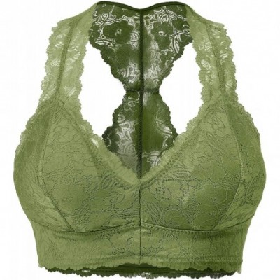 Bras Women's Sexy Racerback Lace Bralette Bustier Breathable Crop Top Lace Bra (S-3XL) - Sage - CN190KUI8UZ