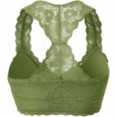 Bras Women's Sexy Racerback Lace Bralette Bustier Breathable Crop Top Lace Bra (S-3XL) - Sage - CN190KUI8UZ