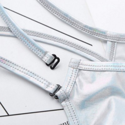 Bikinis Mens Shiny Metallic Jock Strap Low Rise Bulge Pouch G-String T-Back Underwear - Silver - C918TT06XS8