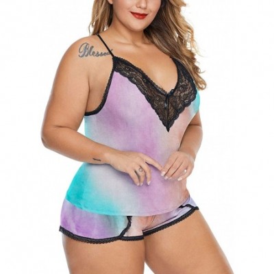 Sets Women Plus Size Pajamas Cami Shorts Set Nightwear Sexy Lace Lingerie Sleepwear - Tie-dye-multi - CZ1987UHRCR