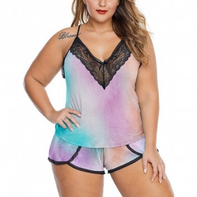 Sets Women Plus Size Pajamas Cami Shorts Set Nightwear Sexy Lace Lingerie Sleepwear - Tie-dye-multi - CZ1987UHRCR