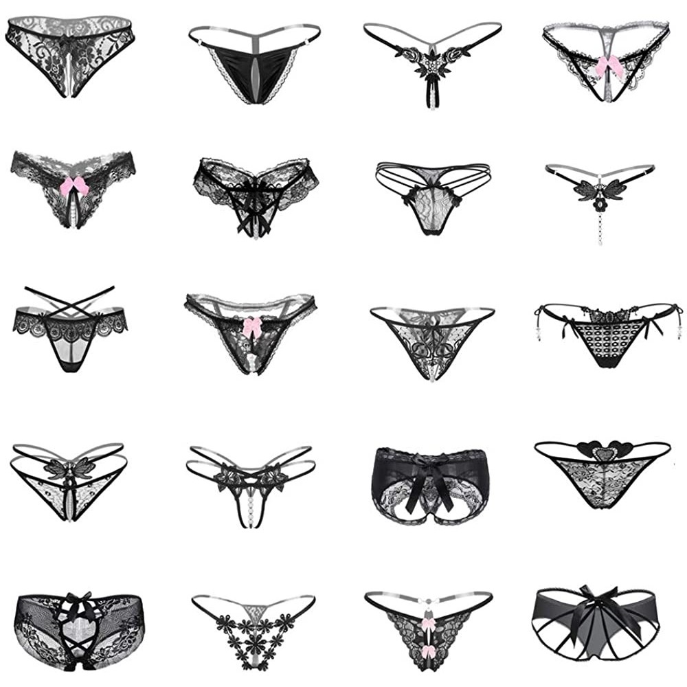 Panties Women's Lace Thong Panties Variety Pack of G-String Lingerie Underwear Random 8pcs - 8 Blacks(random Style) - CX19CXT...