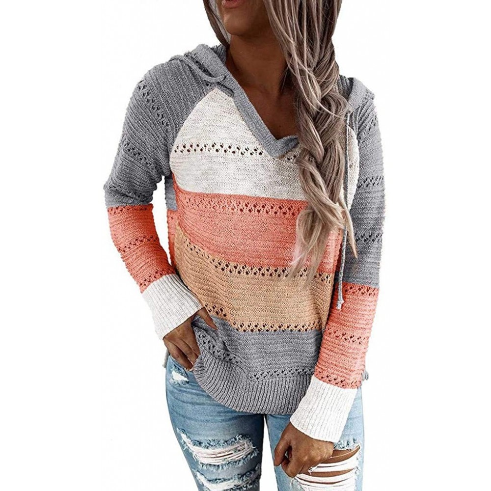 Accessories 2020 Women Long Sleeve Striped Color Block Casual Hoodies Loose Patchwork Pullover Sweatshirt Knit Tops - Orange ...