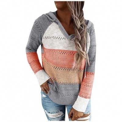 Accessories 2020 Women Long Sleeve Striped Color Block Casual Hoodies Loose Patchwork Pullover Sweatshirt Knit Tops - Orange ...