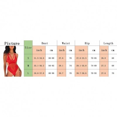 Baby Dolls & Chemises Women's Strappy One Piece Deep V Neck Teddy Lingerie Lace Mesh Patchwork Sheer Chemise Babydoll Mini Bo...