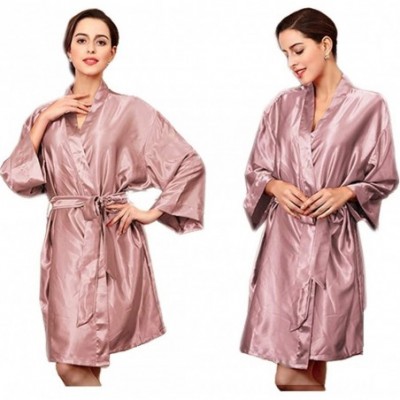 Robes Women's Short Satin Kimono Plus Robes Housecoat Loungewear - Deep-pink - C8197YNLI5Q