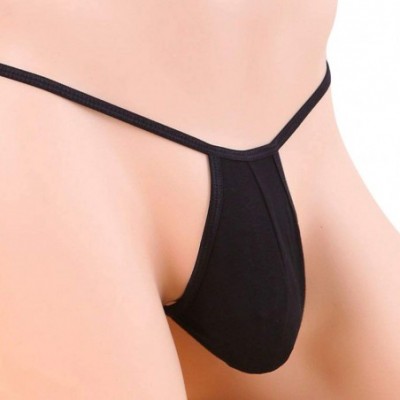 G-Strings & Thongs Mens Pure Color Cotton Soft Low Waist Sexy Underwear Thong G String Briefs - Black - CS18QI2S9KX