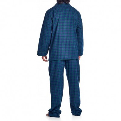 Sleep Sets Men's Flannel Long Sleeve Pajamas Set Plaid Sleepwear & Loungewear Button Down PJ Set - Green Blue Plaid - CG188OQ...