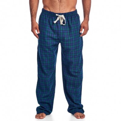 Sleep Sets Men's Flannel Long Sleeve Pajamas Set Plaid Sleepwear & Loungewear Button Down PJ Set - Green Blue Plaid - CG188OQ...