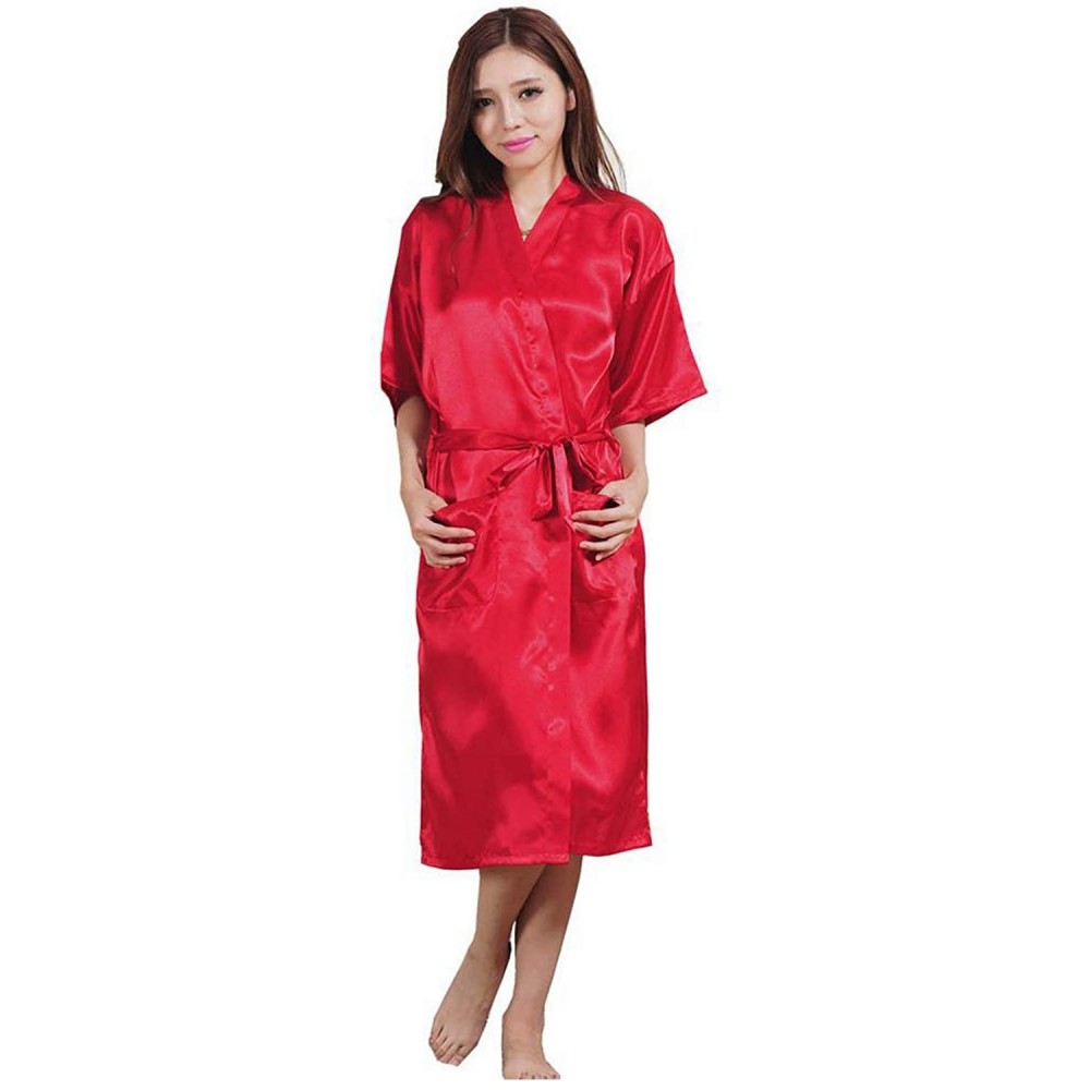 Robes Satin Bride Bridesmaid Wedding Robe Women Bathrobe Sexy Home Clothes Casual Sleepwear Intimate Lingerie Red Robe - CR19...