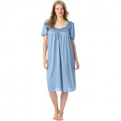 Sets Women's Plus Size Short Silky Lace-Trim Gown Pajamas - Sky Blue (0367) - CA1908N5WY8