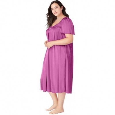 Sets Women's Plus Size Short Silky Lace-Trim Gown Pajamas - Sky Blue (0367) - CA1908N5WY8