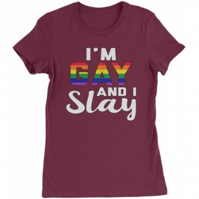 Camisoles & Tanks I'm Gay and I Slay Rainbow Womens T-Shirt - Maroon - CT18SC3E8ST