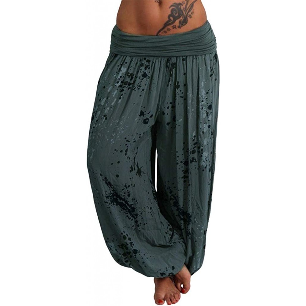 Bottoms Women's Comfy Casual Pant 2019 New Printed Loose Wide Leg Yoga Pants - Army Green - CL18SXRCWGS