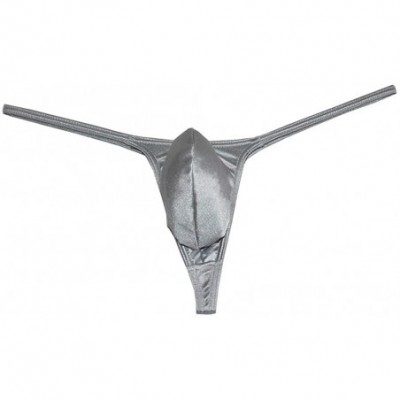 G-Strings & Thongs Men's Thong Glossy String Mini Bikini Guys T-Back Sexy Men Pouch Underwear - 3-pack Silver - CQ194IXW07Y