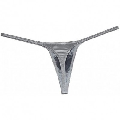 G-Strings & Thongs Men's Thong Glossy String Mini Bikini Guys T-Back Sexy Men Pouch Underwear - 3-pack Silver - CQ194IXW07Y