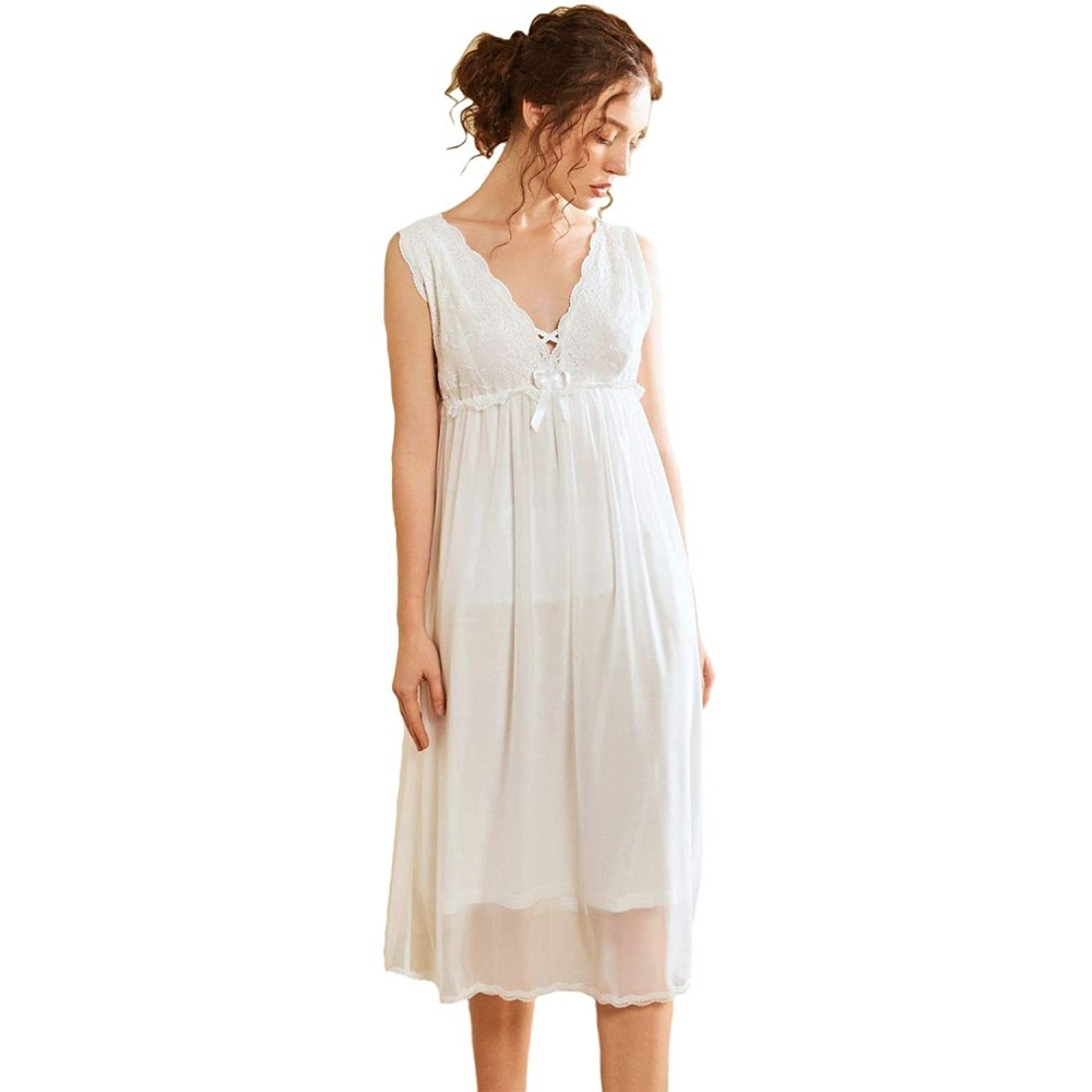 Nightgowns & Sleepshirts Women's Vintage Victorian Sleepwear Short-Sleeve Sheer Nightgown Pajamas Nightwear Lounge Dress - Gt...