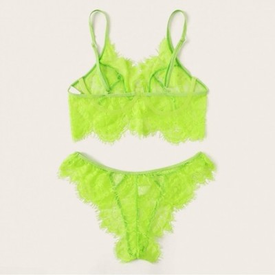 Sets Lace Underwear for Lover Solid Hollow Pattern Nightwear Women Lingerie Corset Sleepwear Chemise Tops+Briefs Green - CX18...