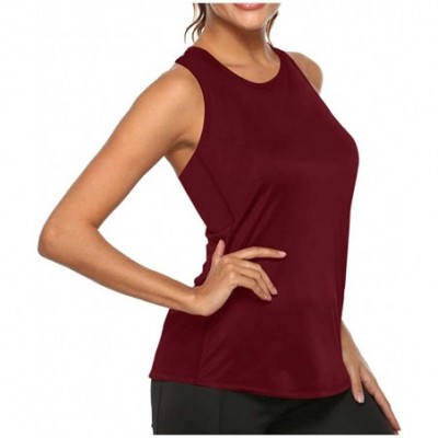 Shapewear Women Workout Tops Mesh Racerback Tank Yoga Shirts Gym Clothes - D1-wine - CR19CGTCD9G