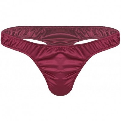 G-Strings & Thongs Men's Shiny Satin Ruffled Triangle Briefs Bikini Thong Underwear Low Rise G-String Underpants - Wine Red -...