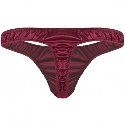 G-Strings & Thongs Men's Shiny Satin Ruffled Triangle Briefs Bikini Thong Underwear Low Rise G-String Underpants - Wine Red -...