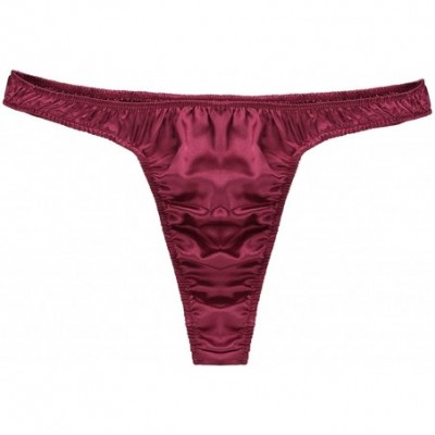 G-Strings & Thongs Men's Shiny Satin Ruffled Triangle Briefs Bikini Thong Underwear Low Rise G-String Underpants - Wine Red -...