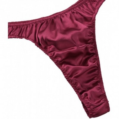 G-Strings & Thongs Men's Shiny Satin Ruffled Triangle Briefs Bikini Thong Underwear Low Rise G-String Underpants - Wine Red -...