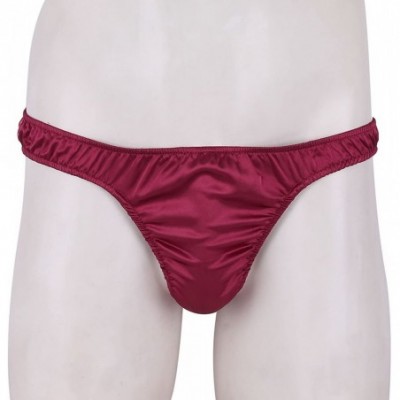 G-Strings & Thongs Men's Shiny Satin Ruffled Triangle Briefs Bikini Thong Underwear Low Rise G-String Underpants - Wine Red -...