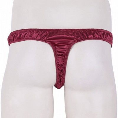 G-Strings & Thongs Men's Shiny Satin Ruffled Triangle Briefs Bikini Thong Underwear Low Rise G-String Underpants - Wine Red -...