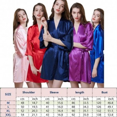 Robes Women's Kimono Robes- Satin Pure Color Silk Kimono Short Robes for Bridesmaids and Bride with Oblique V-Neck Multiple C...