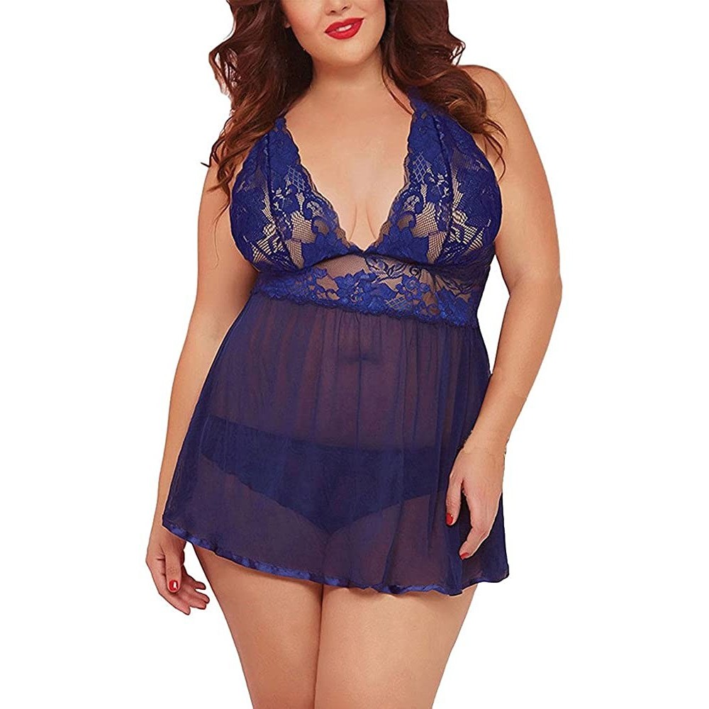 Baby Dolls & Chemises Lingerie for Women Sexy Floral Lace Straps Chemise Babydolls Nightie Slips Sleepwear Dress Plus Size M-...