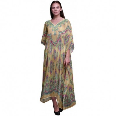 Nightgowns & Sleepshirts Floral Ethnic Ladies Kaftan Holiday Loungewear Maxi Dress Beach Coverup - Pale Orange - C218NIUDUHM