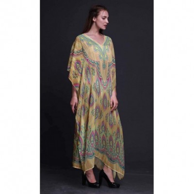 Nightgowns & Sleepshirts Floral Ethnic Ladies Kaftan Holiday Loungewear Maxi Dress Beach Coverup - Pale Orange - C218NIUDUHM