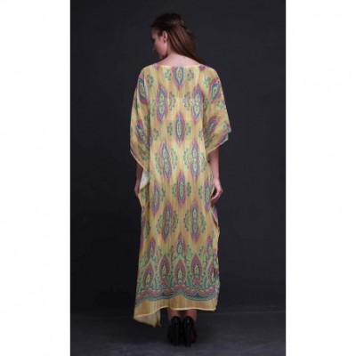 Nightgowns & Sleepshirts Floral Ethnic Ladies Kaftan Holiday Loungewear Maxi Dress Beach Coverup - Pale Orange - C218NIUDUHM